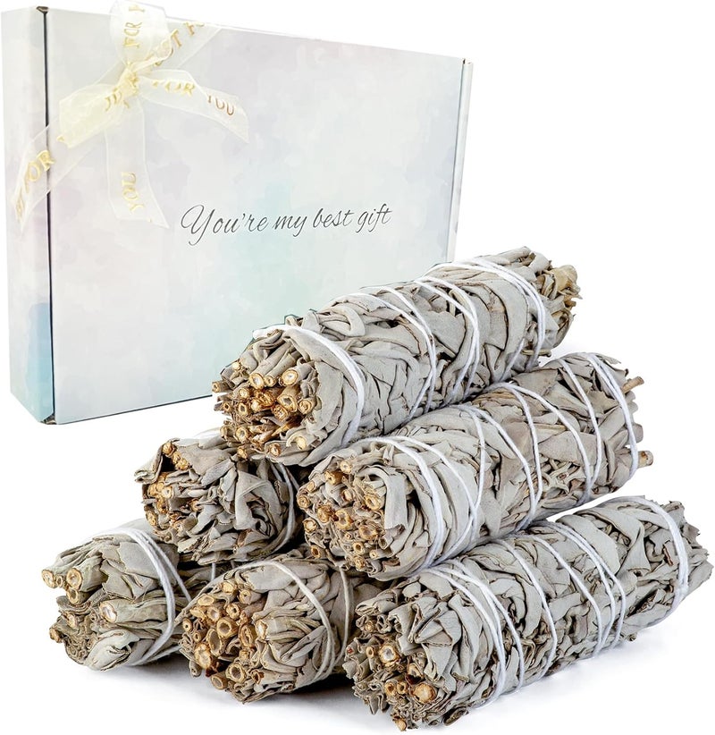 sheful California White Sage 6 Pack, 4 Inches Long California White Sage for Home Cleansing, and Fragrance, Meditation, Smudging Rituals, Purifying Ceremonial Ritual, Ramadan Eid Gift, with Gift Box - Image 1