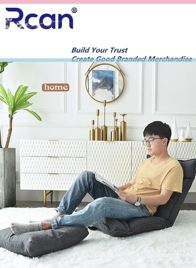 Rcan Floor Chair with Back Support Folding Lazy Floor Sofa Cushion Lazy Couch Tatami Lounger Floor Seat with 6-Position Adjustable Backrest Neck Pillow Fully Assembled for Meditating Reading Gaming - Image 2