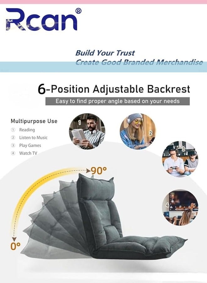 Rcan Floor Chair with Back Support Folding Lazy Floor Sofa Cushion Lazy Couch Tatami Lounger Floor Seat with 6-Position Adjustable Backrest Neck Pillow Fully Assembled for Meditating Reading Gaming - Image 3