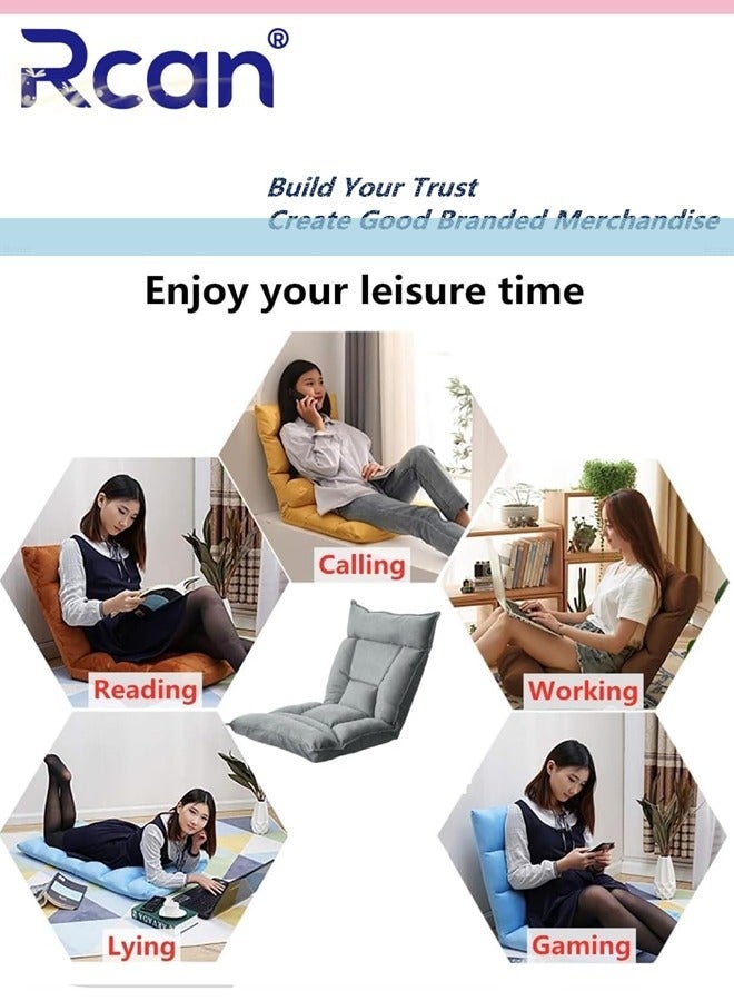Rcan Floor Chair with Back Support Folding Lazy Floor Sofa Cushion Lazy Couch Tatami Lounger Floor Seat with 6-Position Adjustable Backrest Neck Pillow Fully Assembled for Meditating Reading Gaming - Image 4