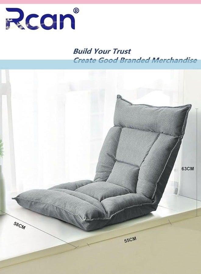 Rcan Floor Chair with Back Support Folding Lazy Floor Sofa Cushion Lazy Couch Tatami Lounger Floor Seat with 6-Position Adjustable Backrest Neck Pillow Fully Assembled for Meditating Reading Gaming - Image 5