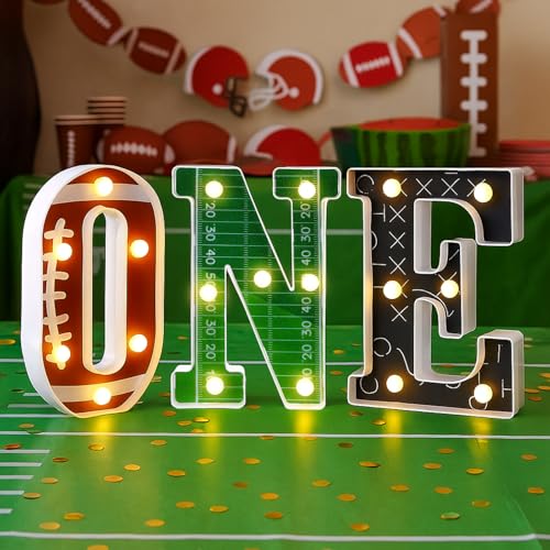 Grinsvalley Football 1st Birthday Party Decorations 8.07 Inch One Letters Light Birthday Decorations Light up Letters for Centerpieces Table Backdrop 1 Year Old Football Party Supplies Boy or Girl - Image 1