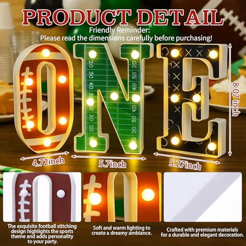 Grinsvalley Football 1st Birthday Party Decorations 8.07 Inch One Letters Light Birthday Decorations Light up Letters for Centerpieces Table Backdrop 1 Year Old Football Party Supplies Boy or Girl - Image 2