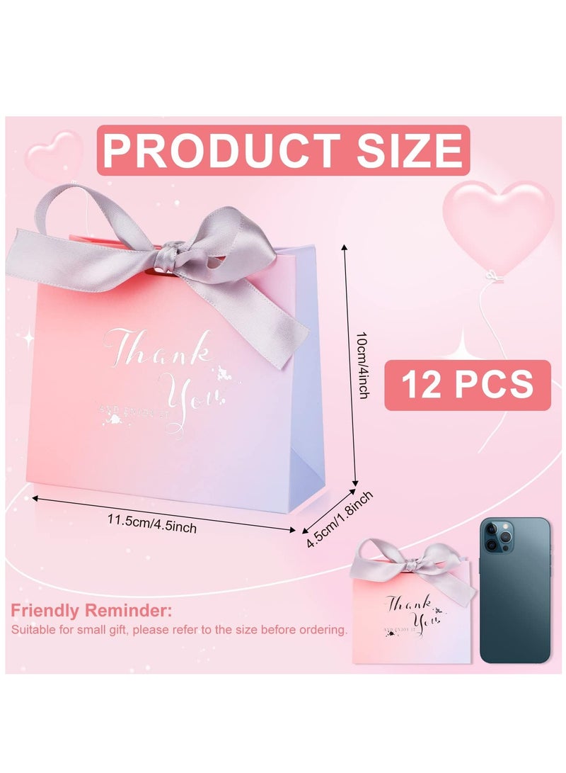 Zikra 12pcs Small Thank You Paper Bags Loot Bags Cute Paper Party Favor Bags Birthday Goodie Candy Cookies Bags Thank You Bags with Ribbons for Wrap Wedding Baby Shower Birthday Party Supplies - Image 2