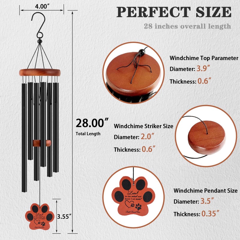 VENBEEL Pet Memorial Wind Chime, 28" Dog Memorial Gifts for Loss of Dog, Pet Loss Sympathy Bereavement Remembrance Gift - Image 2
