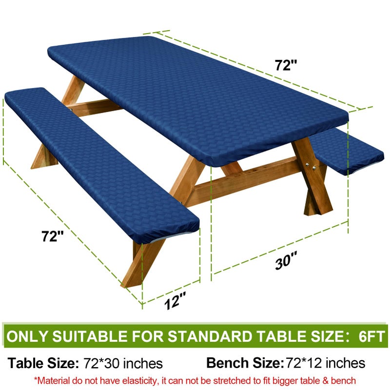 Play Tailor Picnic Table Cover with Bench Covers Camping Essentials Waterproof Windproof Camping Tablecloth with Drawstring Bag  Fitted Rectangle Tables and Seats  72in  Deep Blue - Image 2