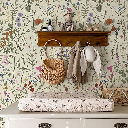 JiffDiff Floral Wallpaper Peel and Stick - 473" x 17.3" Farm Floral Wall Paper, Wildwood Daisy Self Adhesive Stick On Wallpaper Removable Conatct Paper - Image 3