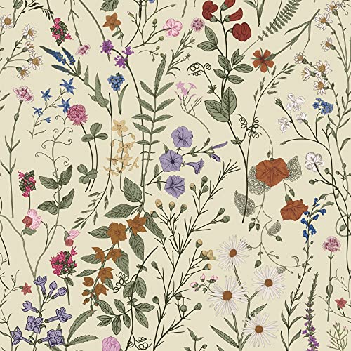 JiffDiff Floral Wallpaper Peel and Stick - 473" x 17.3" Farm Floral Wall Paper, Wildwood Daisy Self Adhesive Stick On Wallpaper Removable Conatct Paper - Image 1