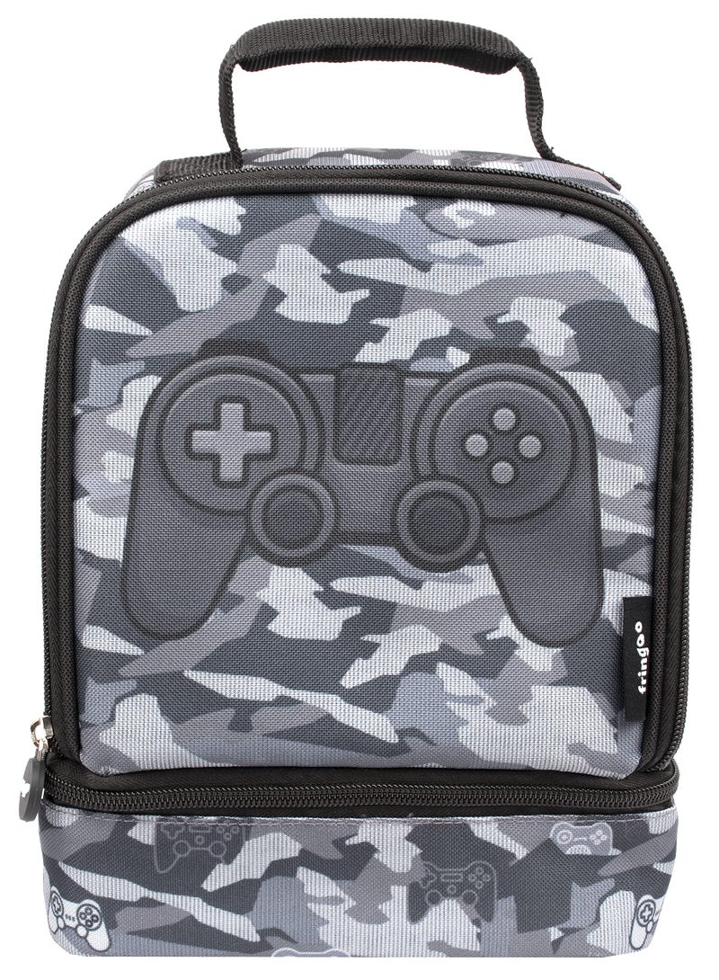 Fringoo Double Decker Lunch Bag  Gamer Camoflauge Design  Insulated Kids Lunch Bag With Compartment