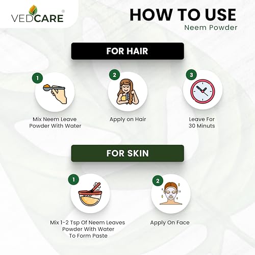 Vedcare Neem Powder 200g | Pure & Natural | For Skin, Hair & Detox | Anti Acne, Dandruff Control | Edible Grade Neem Leaf Powder | No Chemicals - Image 2