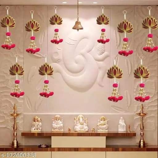 PRISART PRISART Handmade Wall Decor Lotus with PomPom Style Hanging for Home DecorDiwali DecorWedding and All Festival Decor 8 pcs Lotus Hangings for Home Decoration