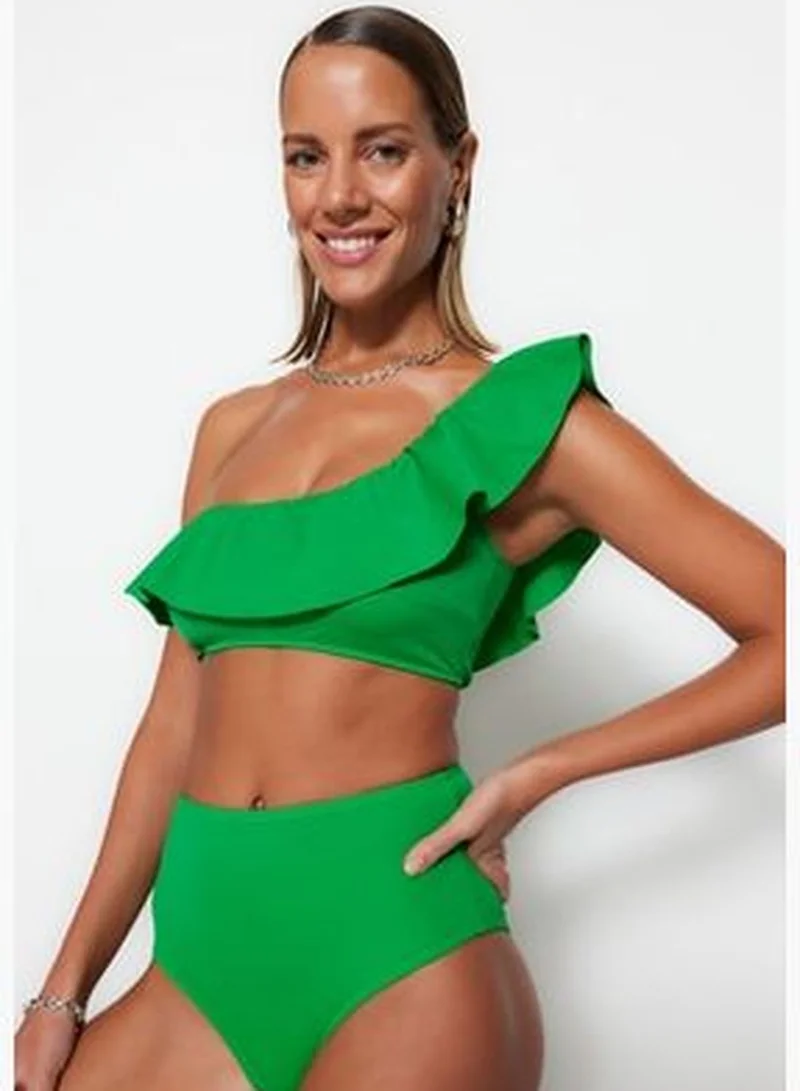 trendyol Green One-Shoulder Frilly Bikini Top TBESS21BU0039