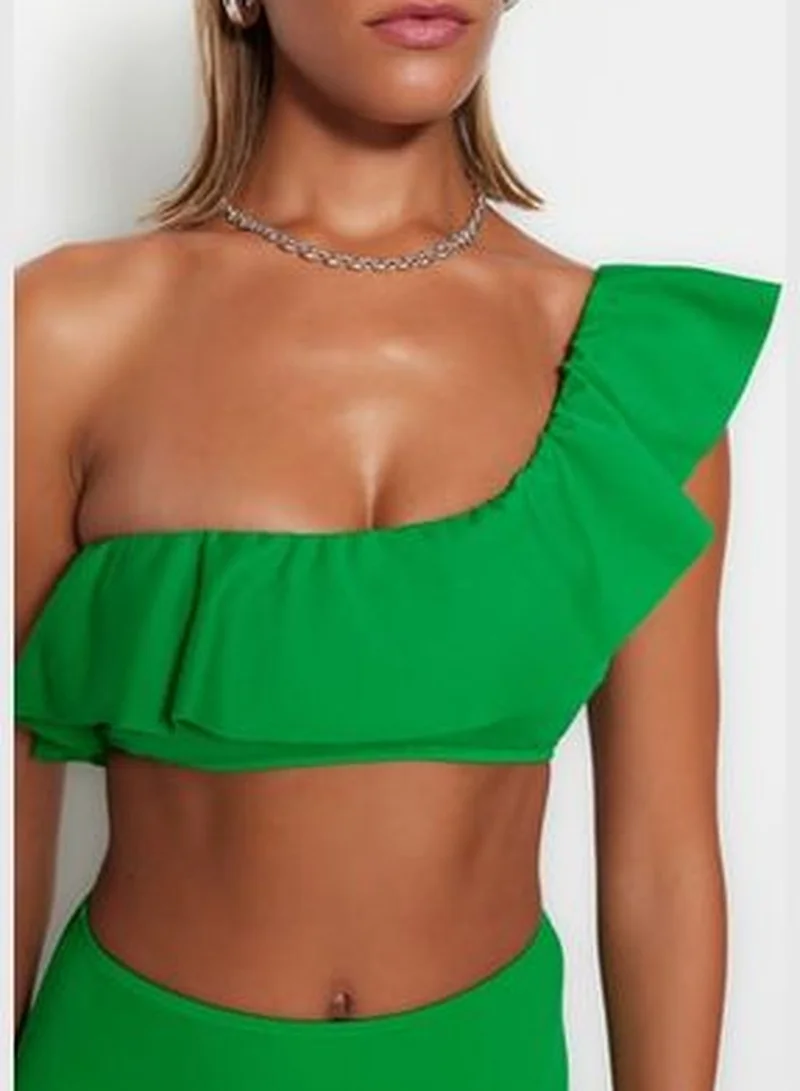 trendyol Green One-Shoulder Frilly Bikini Top TBESS21BU0039