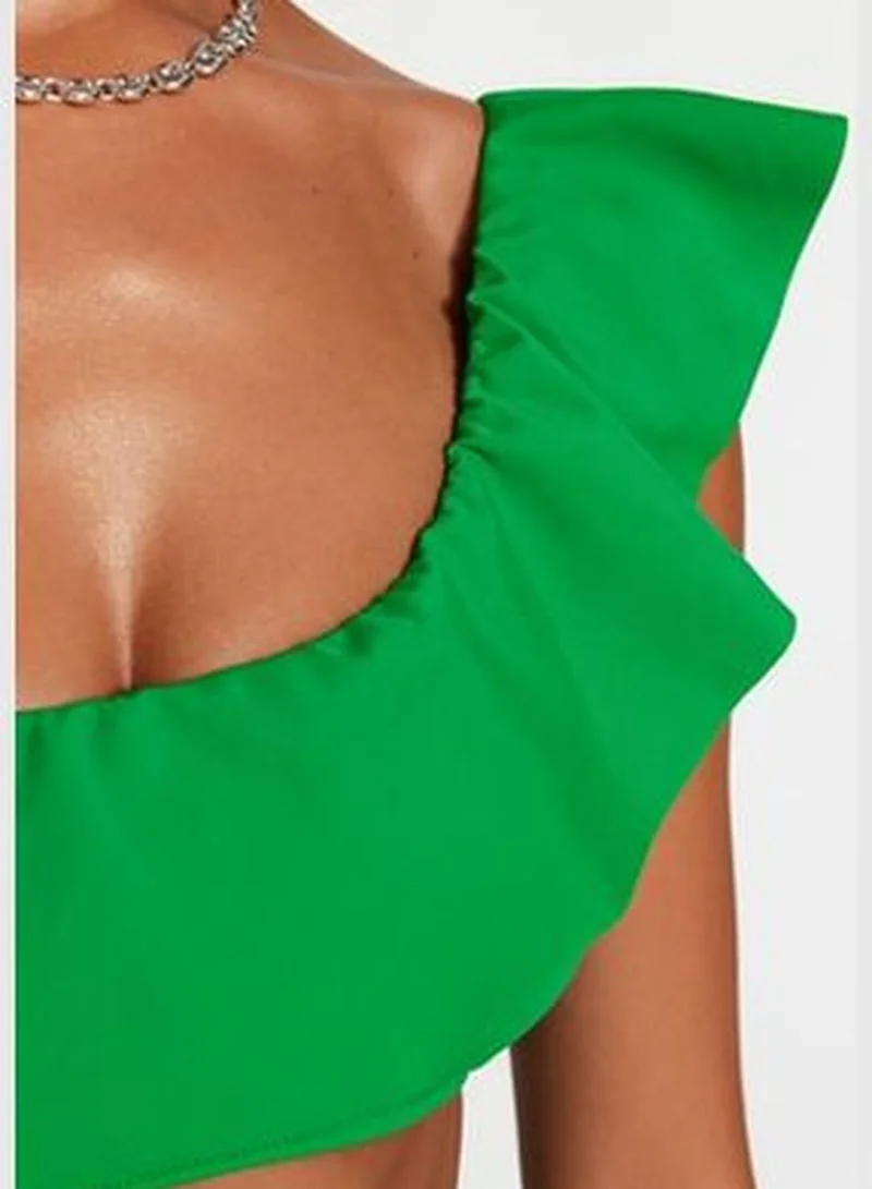 trendyol Green One-Shoulder Frilly Bikini Top TBESS21BU0039
