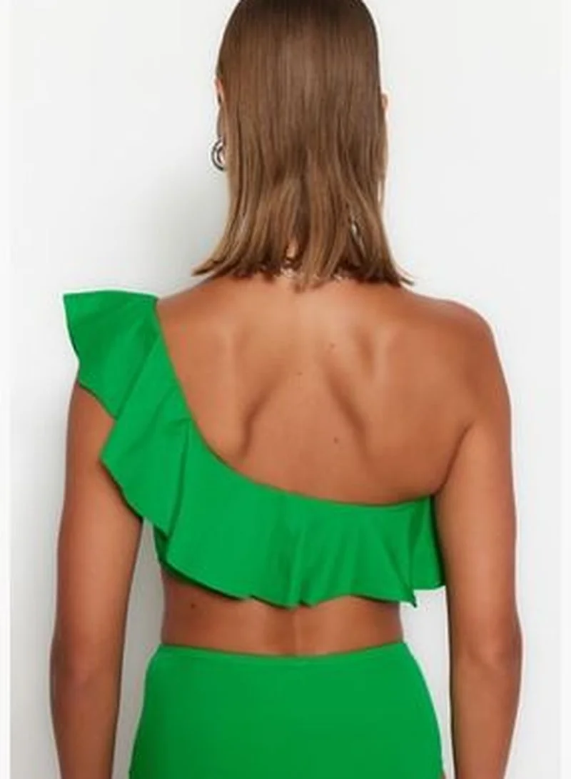 trendyol Green One-Shoulder Frilly Bikini Top TBESS21BU0039