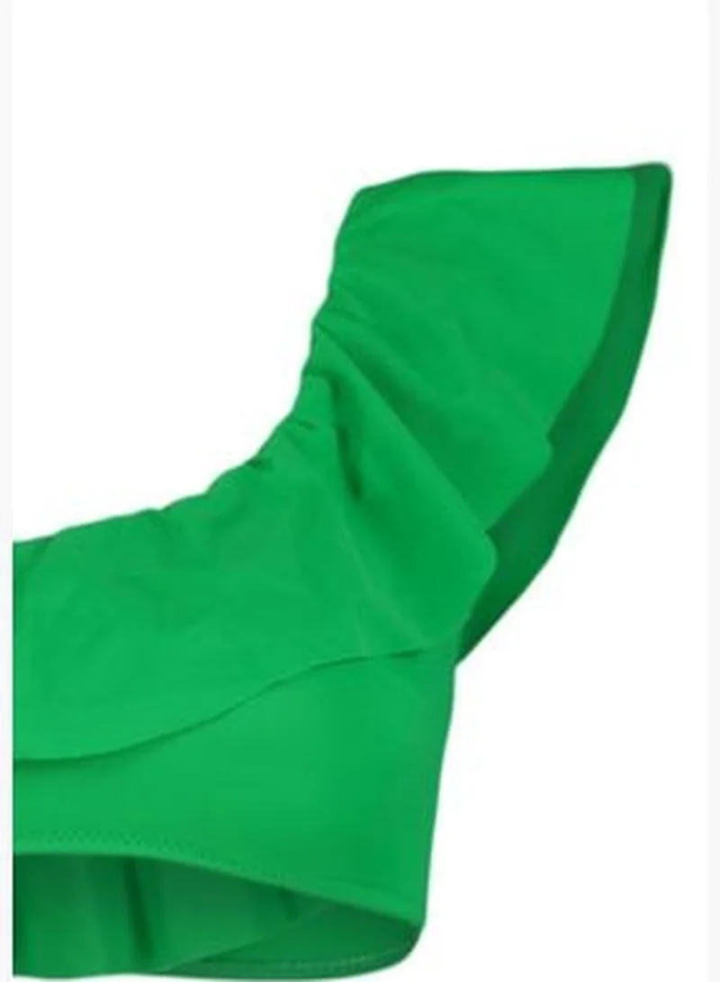 trendyol Green One-Shoulder Frilly Bikini Top TBESS21BU0039