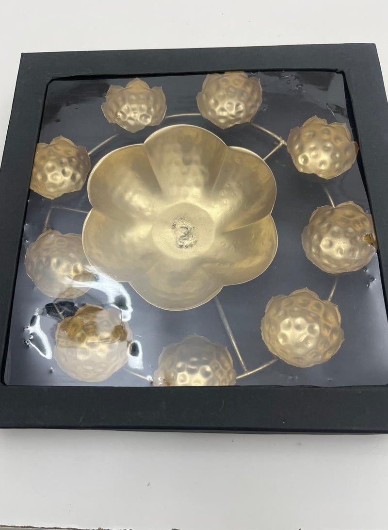 Lotus-Themed Gold Urli (12 inches) with 10 Petal-Shaped Tealight Holders – Decorative Centerpiece for Diwali & Festive Décor, comes in transparent top Black cardboard boxr - Image 2