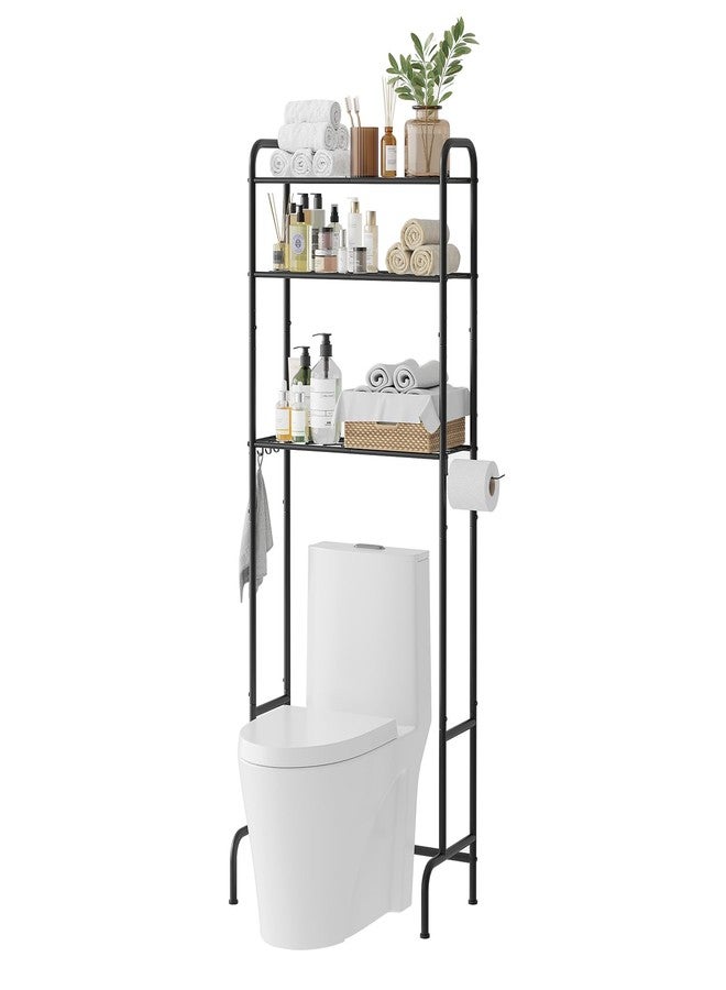 STDDRE 3-Tier Over The Toilet Storage Space Saver with Paper Holder Freestanding Rack Metal Bathroom Shelves with Hooks Above The Toilet Storage Shelf (Black, 3 Tier) - Image 1
