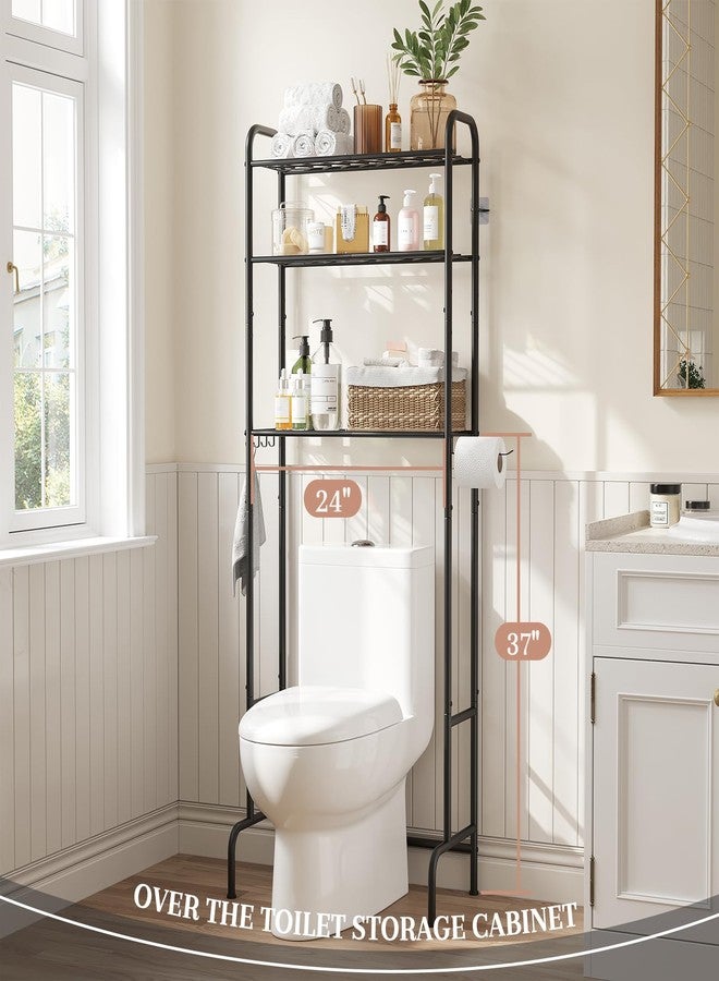 STDDRE 3-Tier Over The Toilet Storage Space Saver with Paper Holder Freestanding Rack Metal Bathroom Shelves with Hooks Above The Toilet Storage Shelf (Black, 3 Tier) - Image 2