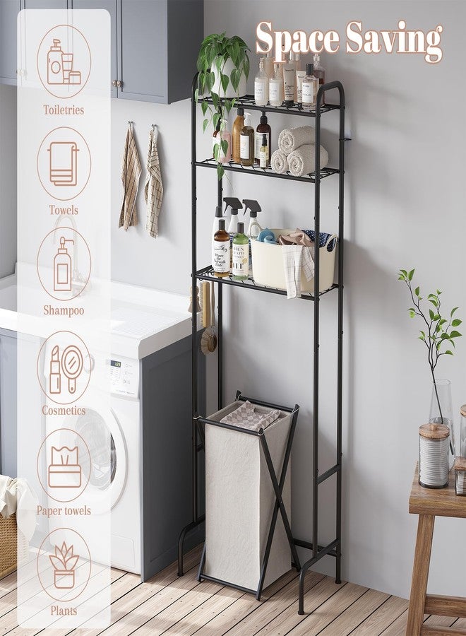 STDDRE 3-Tier Over The Toilet Storage Space Saver with Paper Holder Freestanding Rack Metal Bathroom Shelves with Hooks Above The Toilet Storage Shelf (Black, 3 Tier) - Image 5