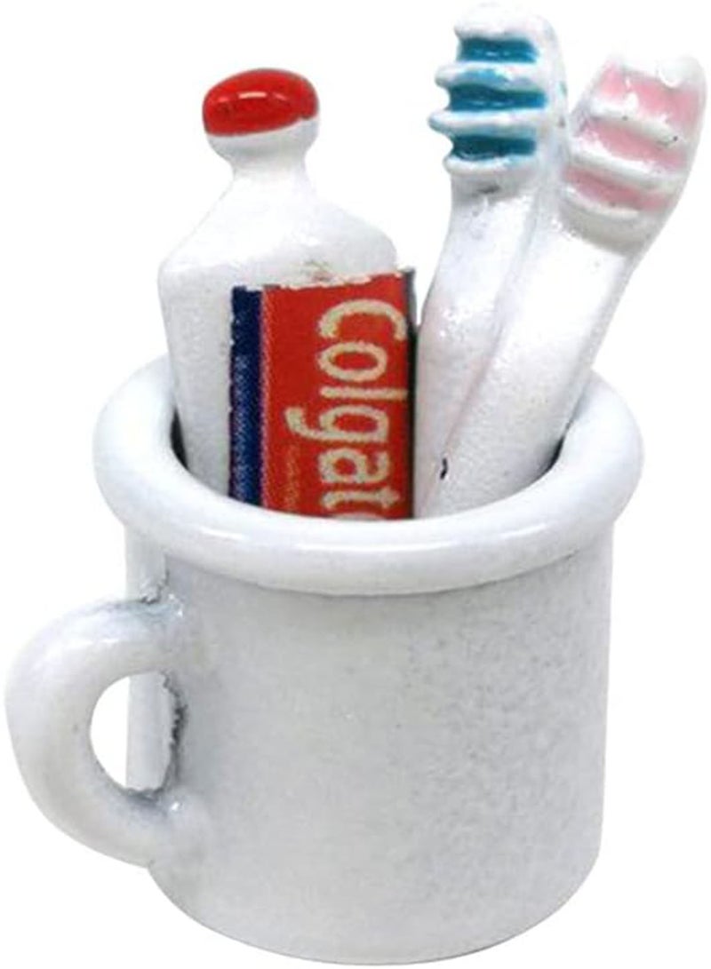 GGOOT Dolls House Accessories Dollhouse Bathroom Accessories Miniature Toothbrush Toothpaste Cup Set House Furniture 1/12 Scale Children Toys Simulation Ornament Decor Toys for Kids White - Image 1