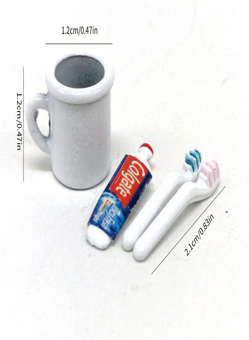 GGOOT Dolls House Accessories Dollhouse Bathroom Accessories Miniature Toothbrush Toothpaste Cup Set House Furniture 1/12 Scale Children Toys Simulation Ornament Decor Toys for Kids White - Image 5