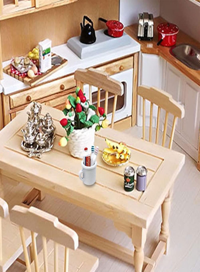 GGOOT Dolls House Accessories Dollhouse Bathroom Accessories Miniature Toothbrush Toothpaste Cup Set House Furniture 1/12 Scale Children Toys Simulation Ornament Decor Toys for Kids White - Image 2