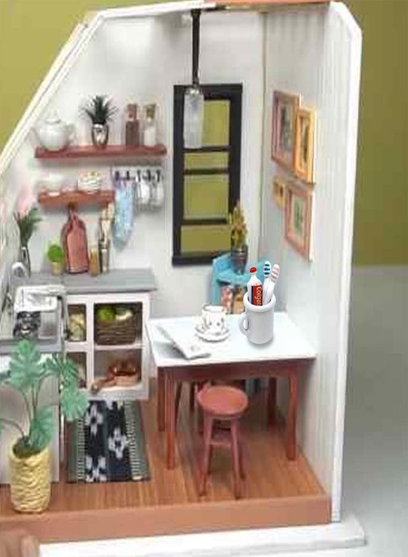 GGOOT Dolls House Accessories Dollhouse Bathroom Accessories Miniature Toothbrush Toothpaste Cup Set House Furniture 1/12 Scale Children Toys Simulation Ornament Decor Toys for Kids White - Image 3