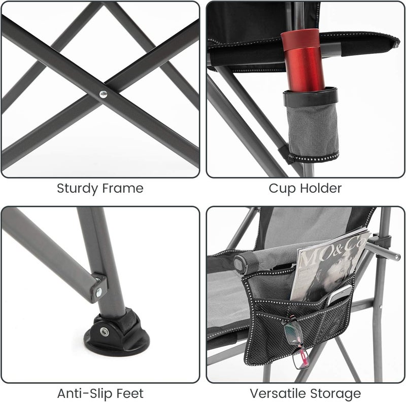 XGEAR Toby's Camping Chair Hard Arm High Back Lawn Chair Heavy Duty with Cup Holder, for Camp, Fishing, Hiking, Outdoor, Carry Bag Included (Cool Gray) - Image 4