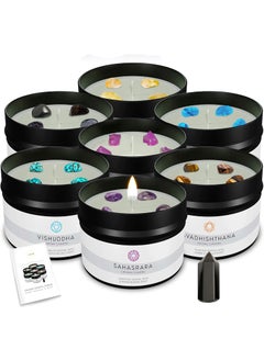 Healing Chakra Crystal Scented Candles Set with a Surprise Chakra Crystal Wand | Set of 7 x Scented Candles with Chakra Crystals, Surprise Chakra Crystal Wand | E-Book Included