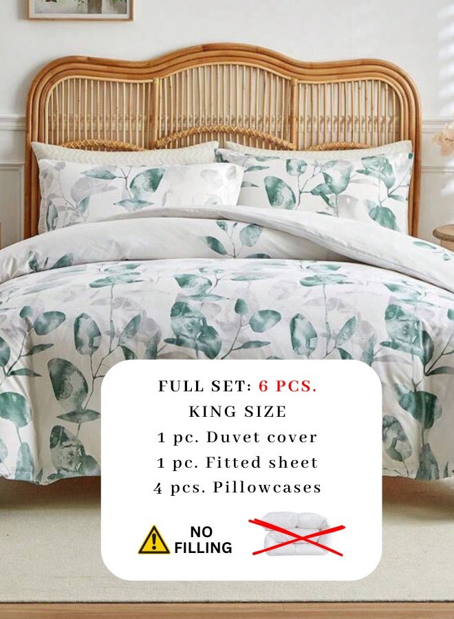 LUNA Home King size 6 piece bedding set, with green and grey leaves. - Image 2