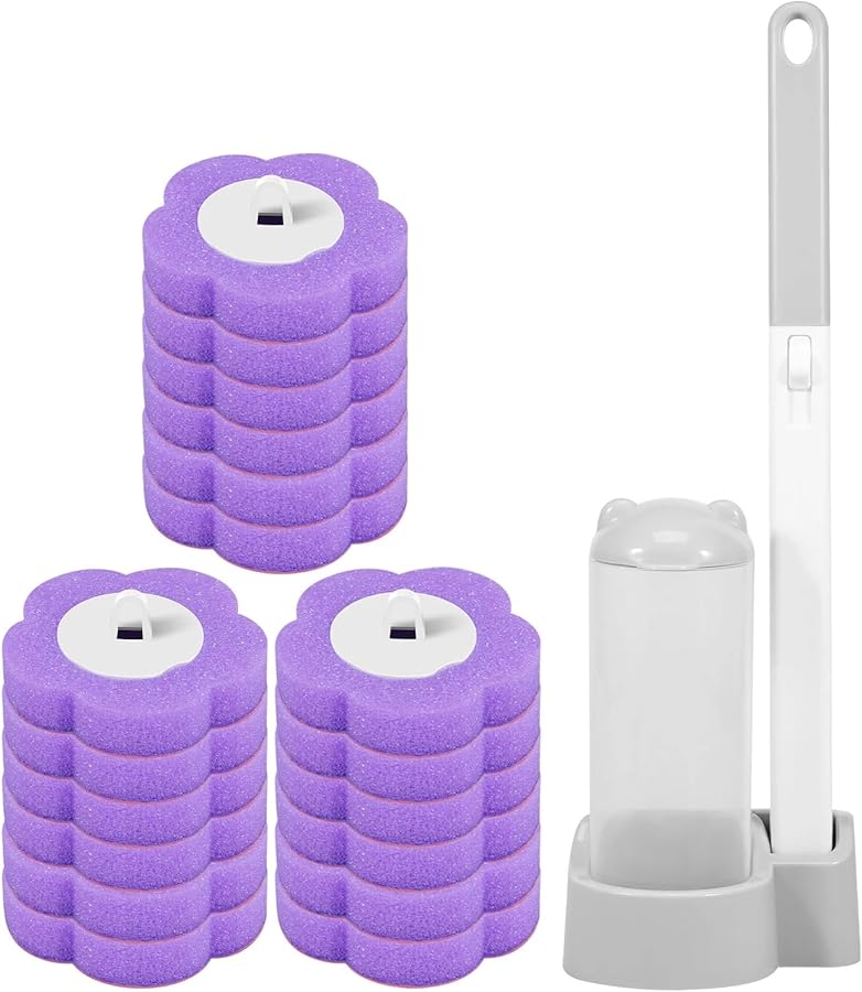 36 Pcs Disposable Toilet Brush Replacement Heads Long Handle Cleaning Kit 2 Colors - Image 2