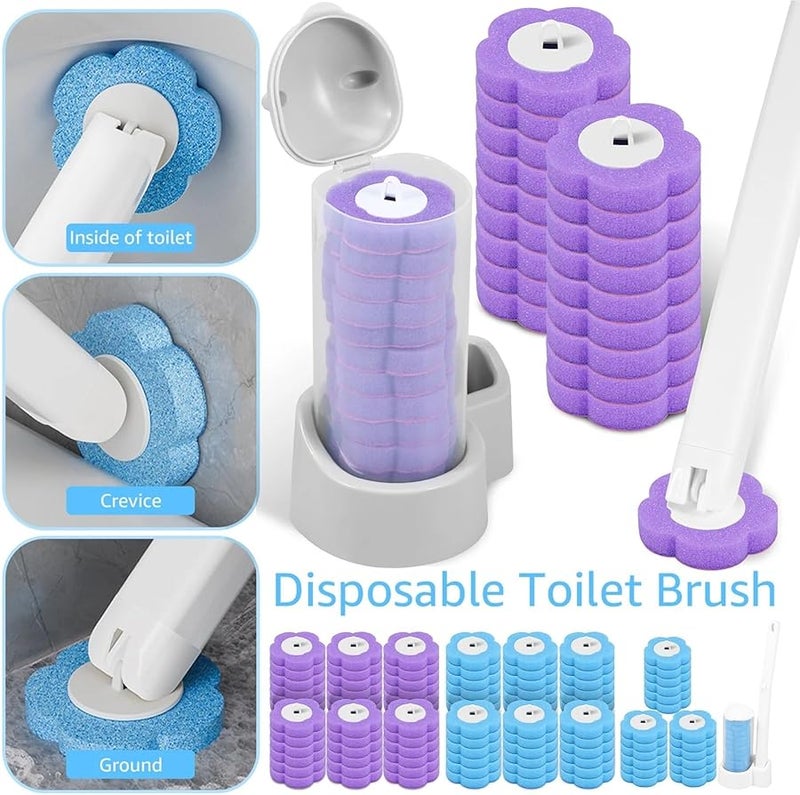 36 Pcs Disposable Toilet Brush Replacement Heads Long Handle Cleaning Kit 2 Colors - Image 3