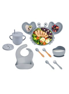 Joyelink 9pcs Silicone Baby Feeding Set, Toddler Self Feeding Dish Set, Crab Divided Plate, Self Feeding Utensils  - Image 2