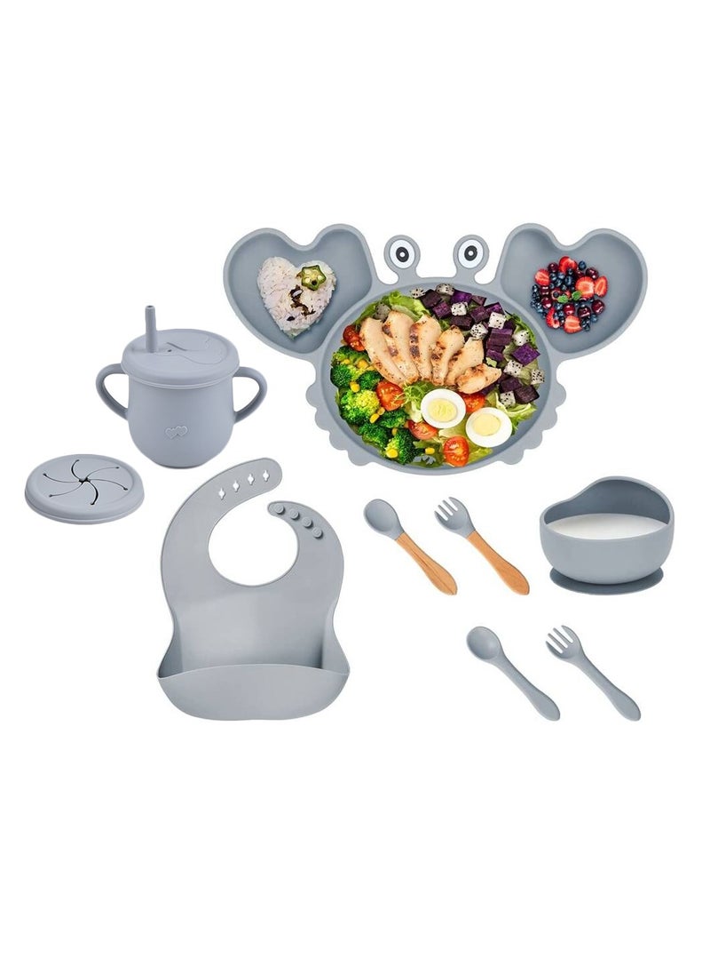 Joyelink 9pcs Silicone Baby Feeding Set, Toddler Self Feeding Dish Set, Crab Divided Plate, Self Feeding Utensils  - Image 2