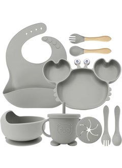 Joyelink 9pcs Silicone Baby Feeding Set, Toddler Self Feeding Dish Set, Crab Divided Plate, Self Feeding Utensils  - Image 1