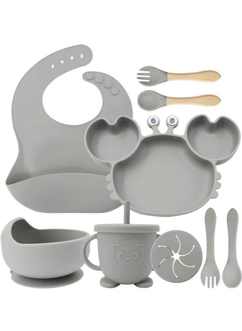 Joyelink 9pcs Silicone Baby Feeding Set, Toddler Self Feeding Dish Set, Crab Divided Plate, Self Feeding Utensils  - Image 1