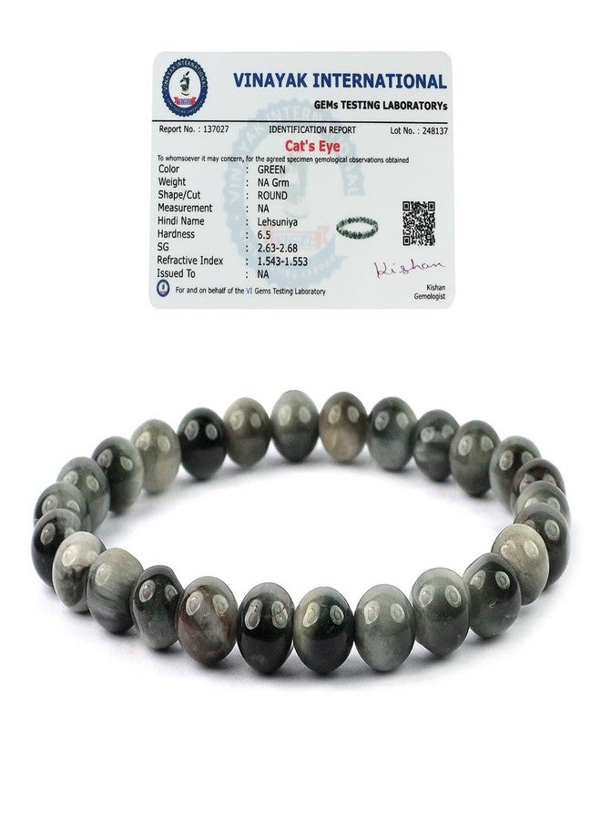 Crystu Certified Cats Eye Bracelet Natural Crystal Stone 8 mm Beads Bracelet Round Shape for Reiki Healing and Crystal Healing Stone For Unisex Adult (Color : Grey) - Image 1