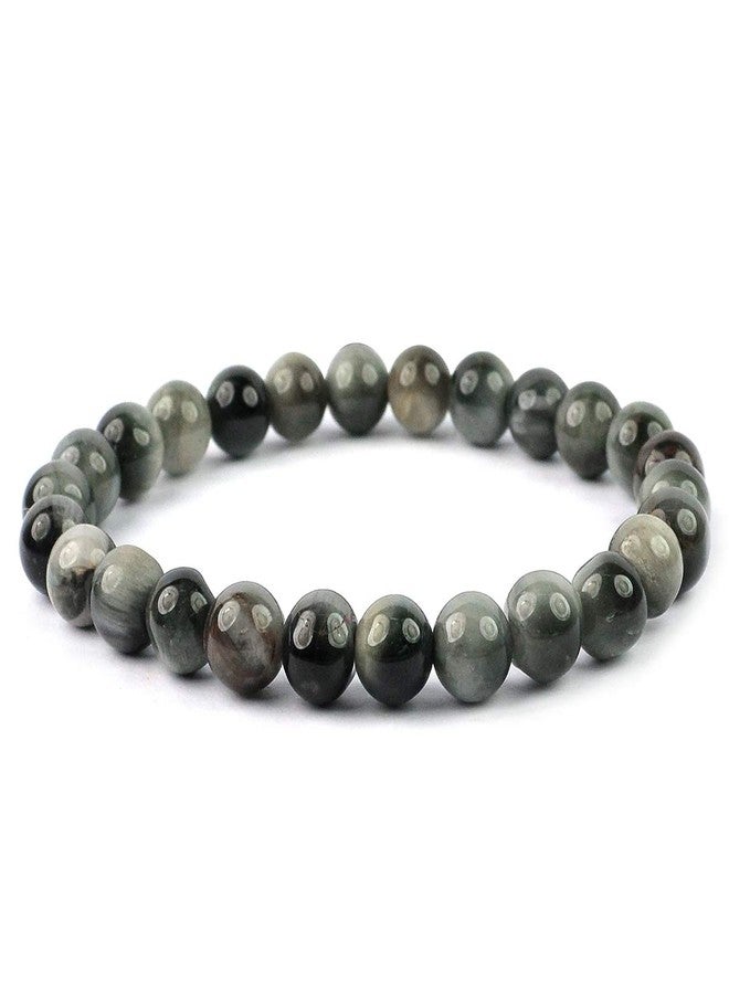 Crystu Certified Cats Eye Bracelet Natural Crystal Stone 8 mm Beads Bracelet Round Shape for Reiki Healing and Crystal Healing Stone For Unisex Adult (Color : Grey) - Image 2