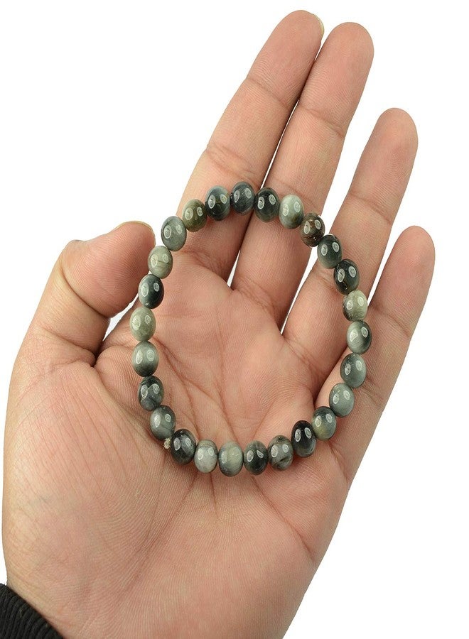 Crystu Certified Cats Eye Bracelet Natural Crystal Stone 8 mm Beads Bracelet Round Shape for Reiki Healing and Crystal Healing Stone For Unisex Adult (Color : Grey) - Image 3