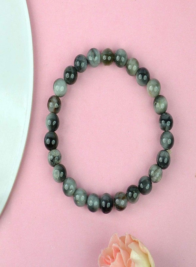 Crystu Certified Cats Eye Bracelet Natural Crystal Stone 8 mm Beads Bracelet Round Shape for Reiki Healing and Crystal Healing Stone For Unisex Adult (Color : Grey) - Image 4