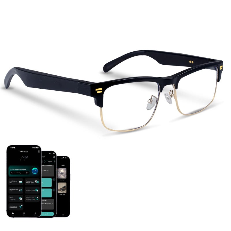 PADOM AI Smart Glasses, Real-Time Translation with 164 Languages Support, Blue Light Blocking Glasses with Speakers & Bluetooth, IPX5 Waterproof Smart Bluetooth Glasses for Travel, Business & Study (Gold) - Image 1