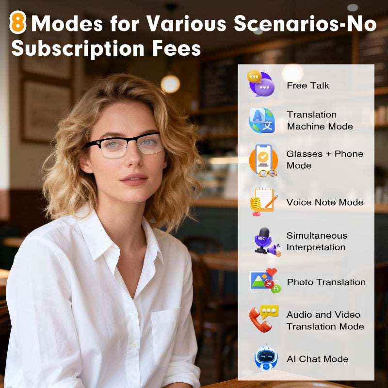 PADOM AI Smart Glasses, Real-Time Translation with 164 Languages Support, Blue Light Blocking Glasses with Speakers & Bluetooth, IPX5 Waterproof Smart Bluetooth Glasses for Travel, Business & Study (Gold) - Image 4