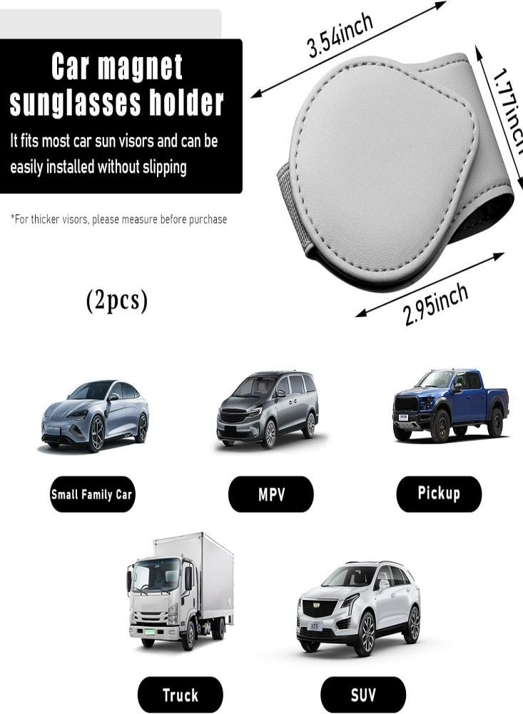 Loquat Grey Magnetic Leather Car Sunglasses Holder for Car Visor Convenient Portable Eyeglasses Hanger Card Ticket Clip Organizer for Easy Access and Protection - Image 2