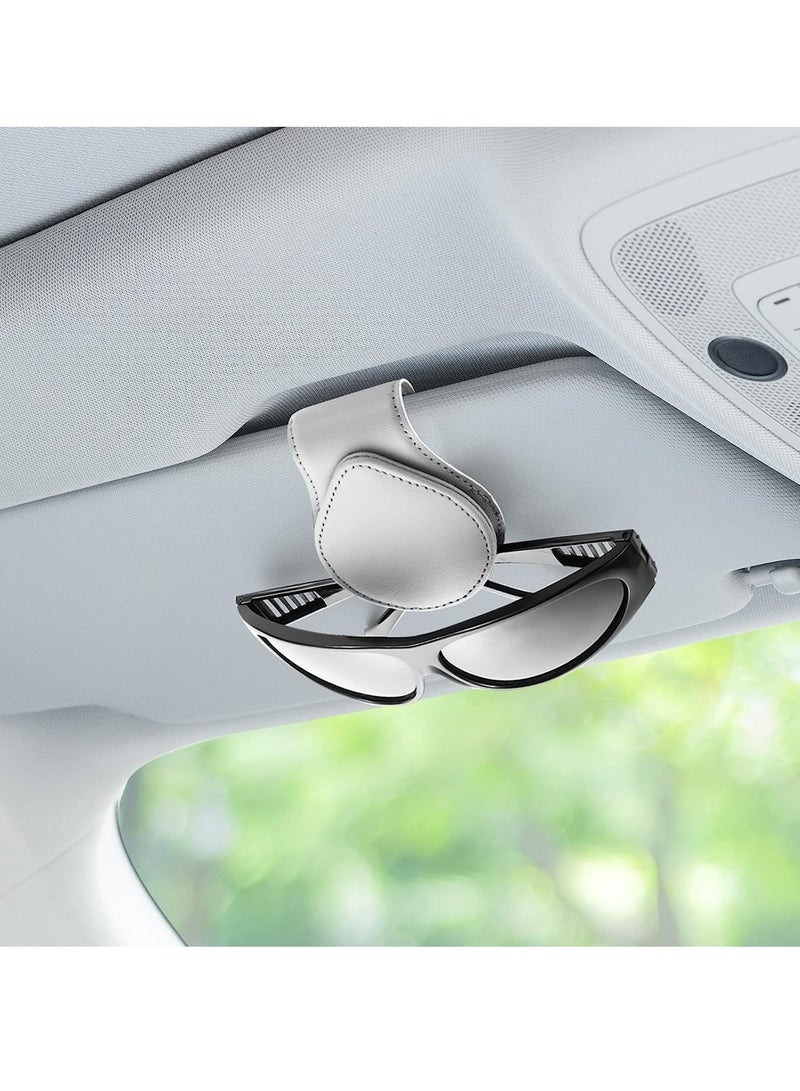 Loquat Grey Magnetic Leather Car Sunglasses Holder for Car Visor Convenient Portable Eyeglasses Hanger Card Ticket Clip Organizer for Easy Access and Protection - Image 1