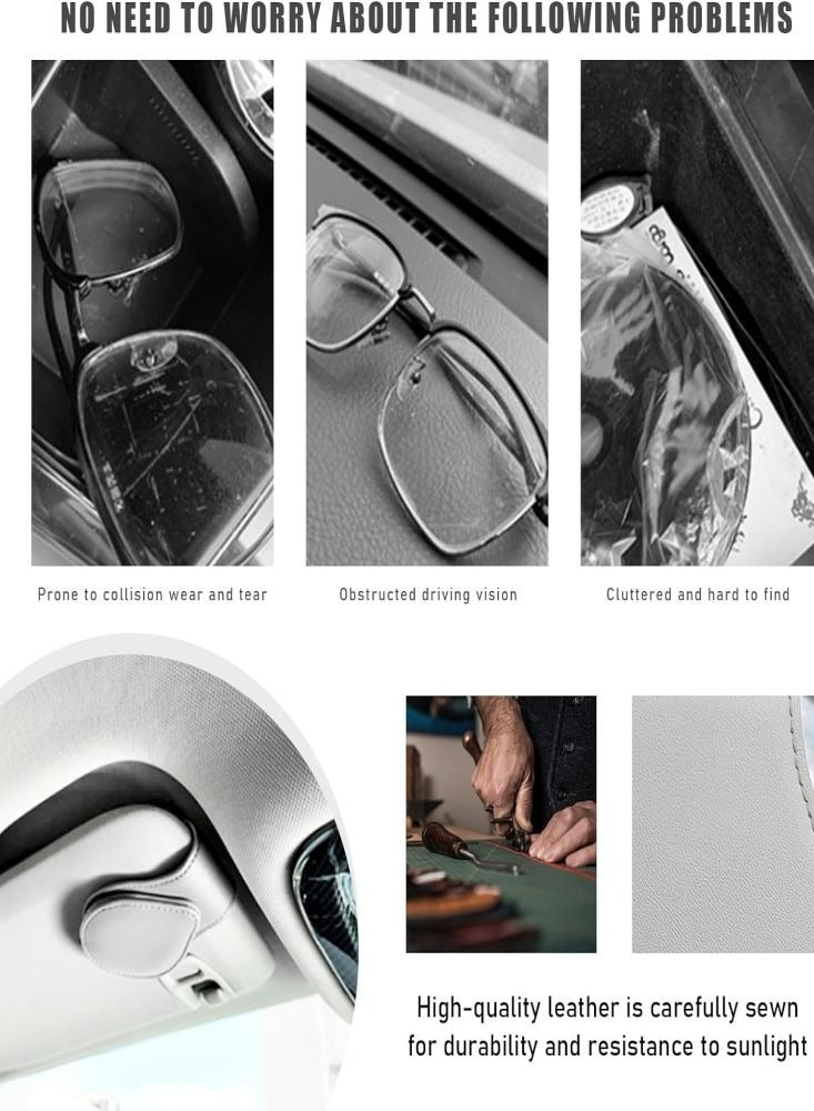 Loquat Grey Magnetic Leather Car Sunglasses Holder for Car Visor Convenient Portable Eyeglasses Hanger Card Ticket Clip Organizer for Easy Access and Protection - Image 4