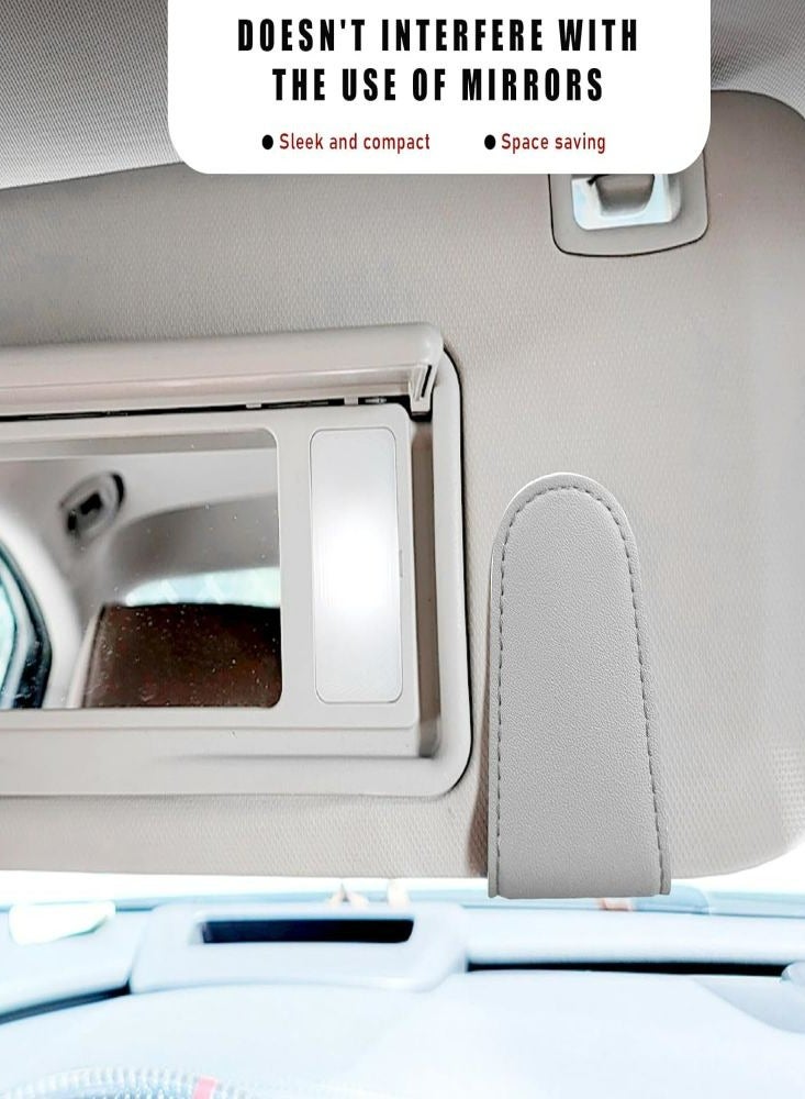 Loquat Grey Magnetic Leather Car Sunglasses Holder for Car Visor Convenient Portable Eyeglasses Hanger Card Ticket Clip Organizer for Easy Access and Protection - Image 3