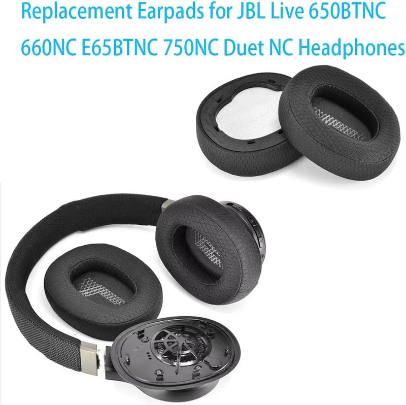 إنيج وسادات أذن E65 لسماعات JBL Live 650BTNC 660NC E65BTNC، وسادات أذن بديلة مع إسفنج ذاكرة لسماعات 750NC Duet NC غطاء أذن واقي، أسود - Image 2