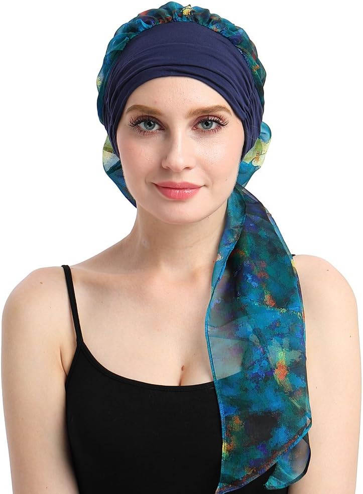 FocusCare Chemo Headwear Turbans for Women Long Hair Head Scarf Headwraps Cancer Hats - Image 1