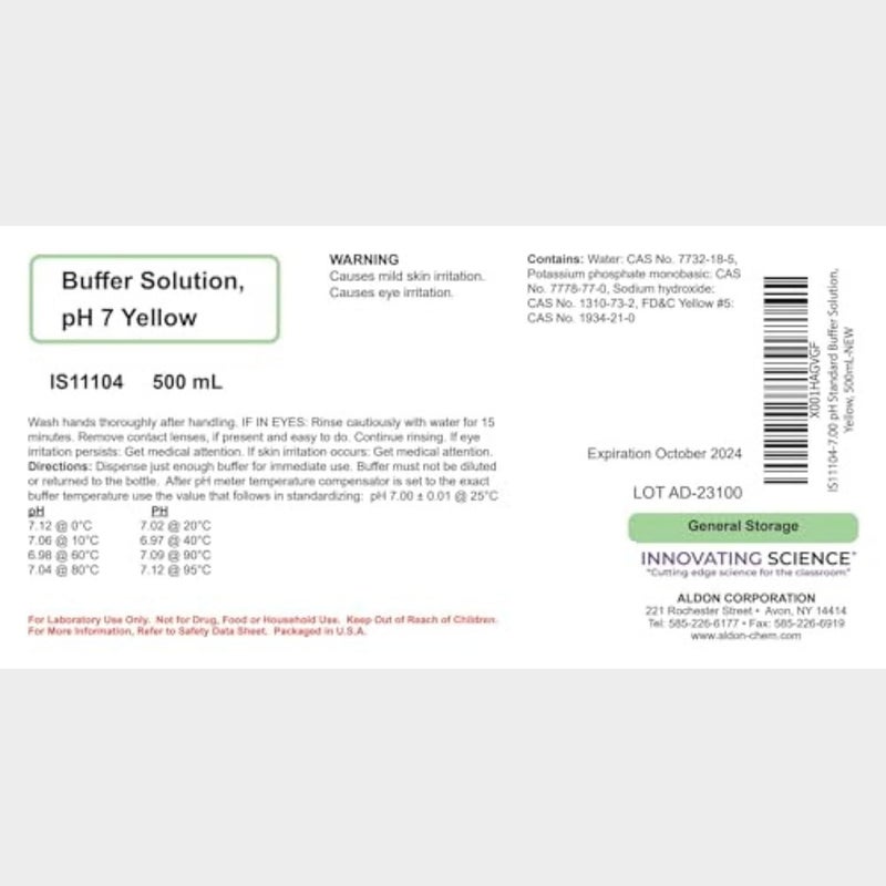 ALDON 7.00 pH Standard Buffer Solution, Yellow, 500mL - The Curated Chemical Collection - Image 1